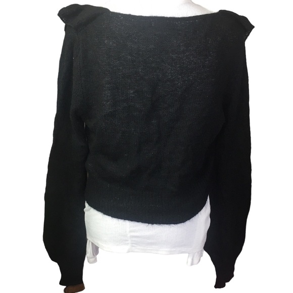 Dont Ask Why sweater mohair wool blend black knit ruffle neck O/S - Picture 2 of 3